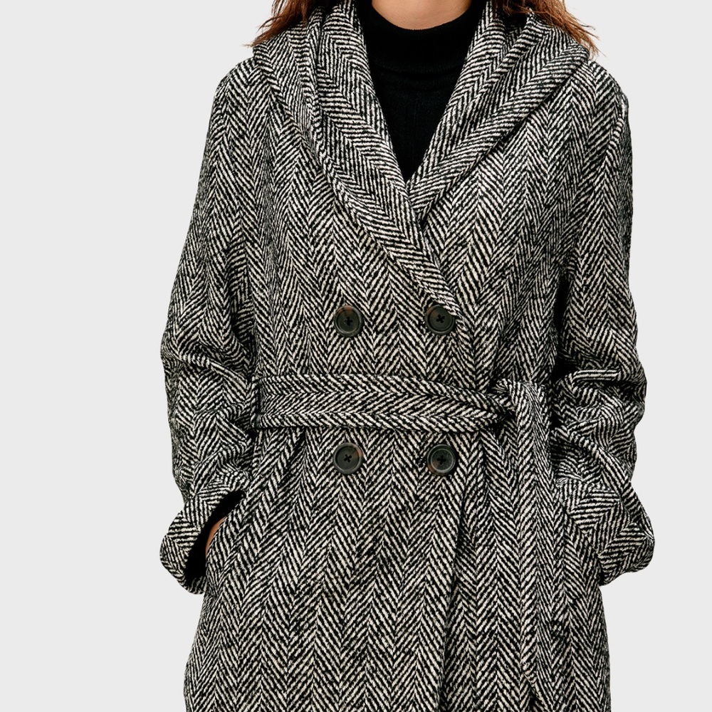 eShakti Black and White Herringbone Coat